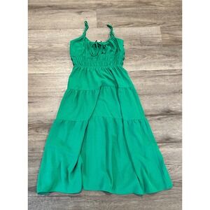 monteau Los Angeles Green Tiered Maxi Dress Spaghetti Straps Smocked Waist S